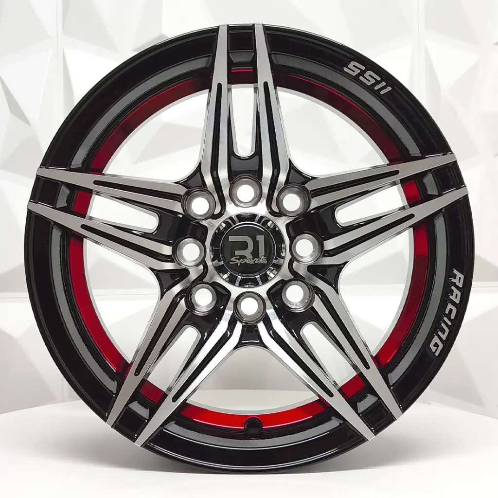 RIN 13X5.5 4-100/114.3 R1 SPORT L2071 BLACK MACHINE FACE RED UNDERCUT* ET18 CB73.1