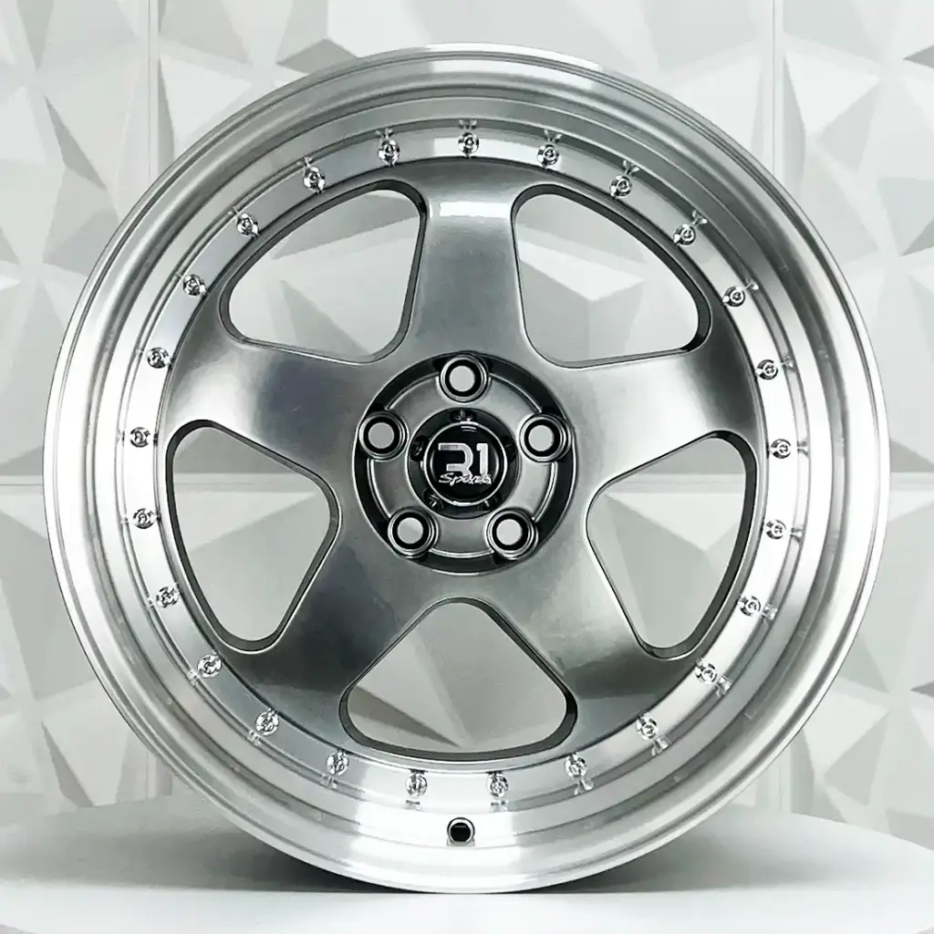 RIN 17X8 5-100 R1 SPORT 7089F HYPER BLACK MI CHROME RIVETS ET30 CB73.1