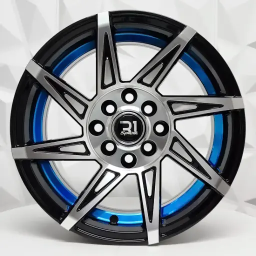[154885] RIN 15X7 4-100/114.3 R1 SPORT QC2057 BLACK MACHINE FACE BLUE UNDERCUT* ET10 CB73.1